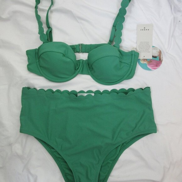 Rhode Bikini 2 Pc Bikini Demitasse Green Scalloped Summer Size Large 12-14 NWT - Picture 9 of 15
